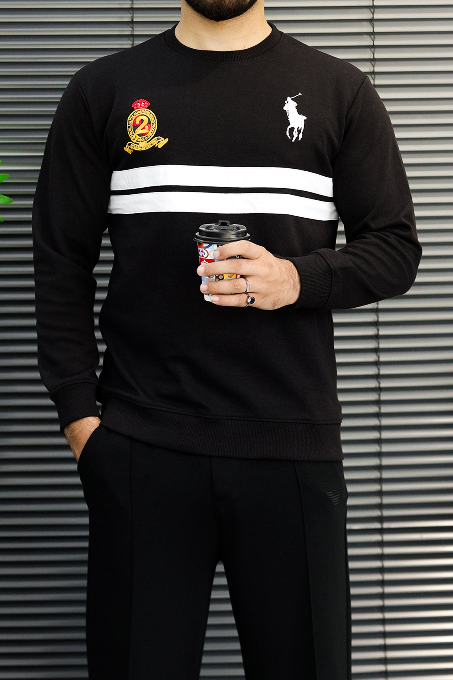 Plo Rph Lren Classic Paneled Round Neck Men's Sweatshirt In Black