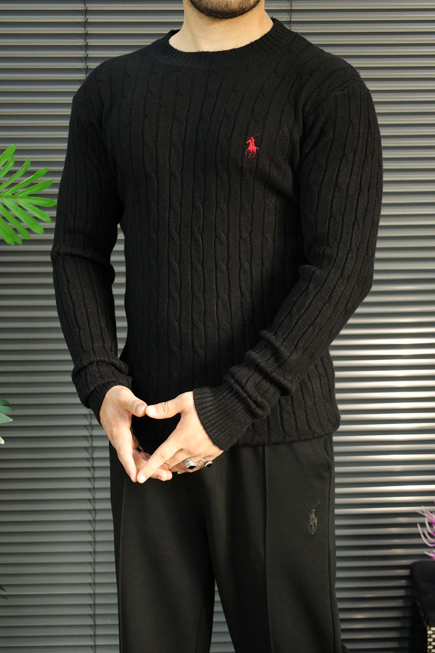 Polo Warm Cable Knit Lining Imported Men's Sweater