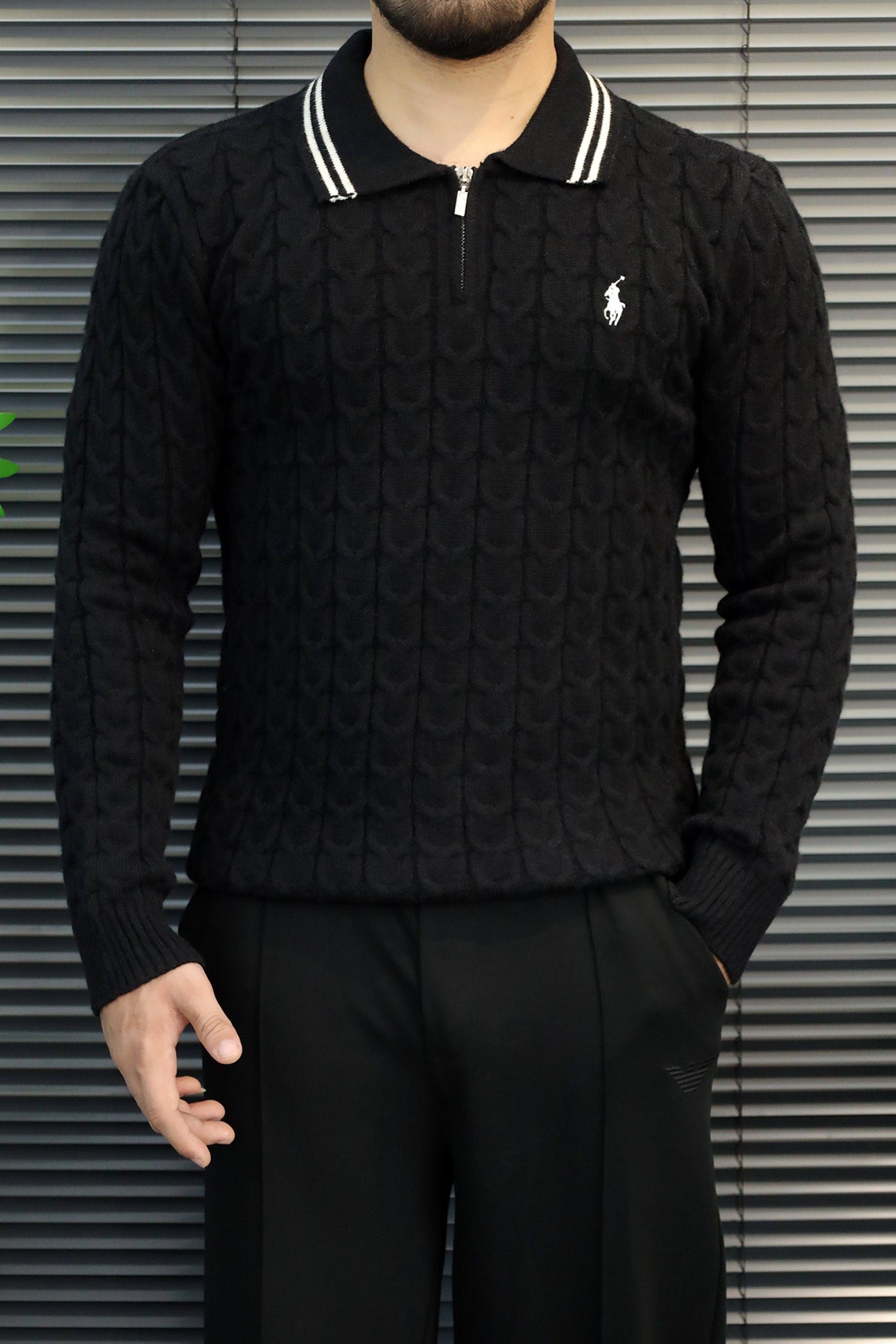 Polo Quarter Zip-Collar Imported Men's Jumper Sweater