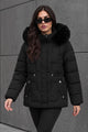 Women Scallop-Patterned Detachable Arm & Hood Imported Puffer Jacket In Black