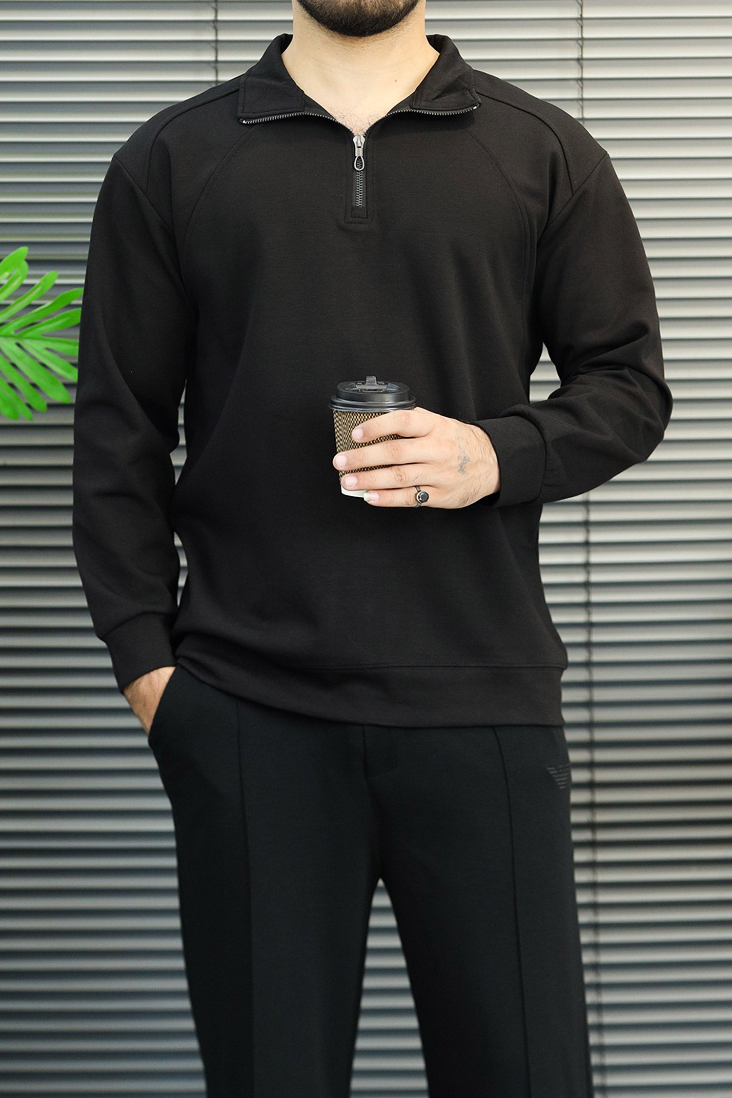 Turbo Gorp-Core Style Imported Mock Neck Men's Sweatshirt In Black
