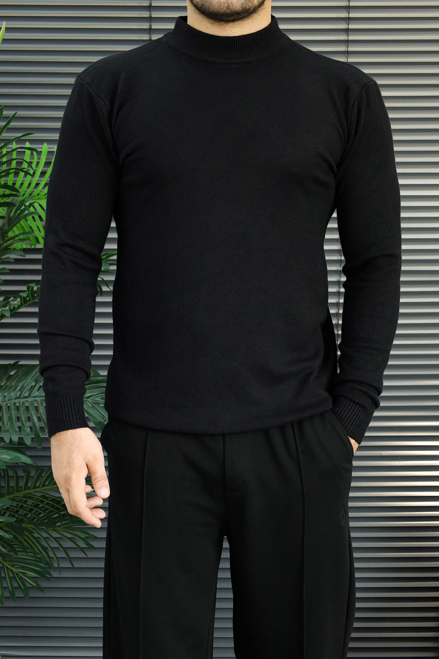 Turbo Warm Padding Imported Plain Mock Neck Men's Sweater