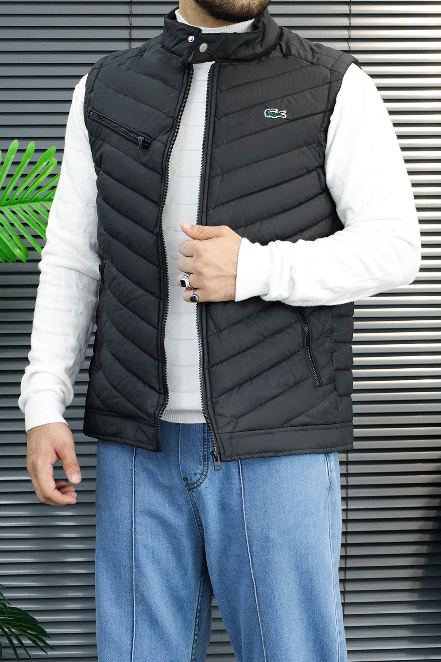 Lcste Chevron Quilted Imported Puffer Men's Gilet In Black