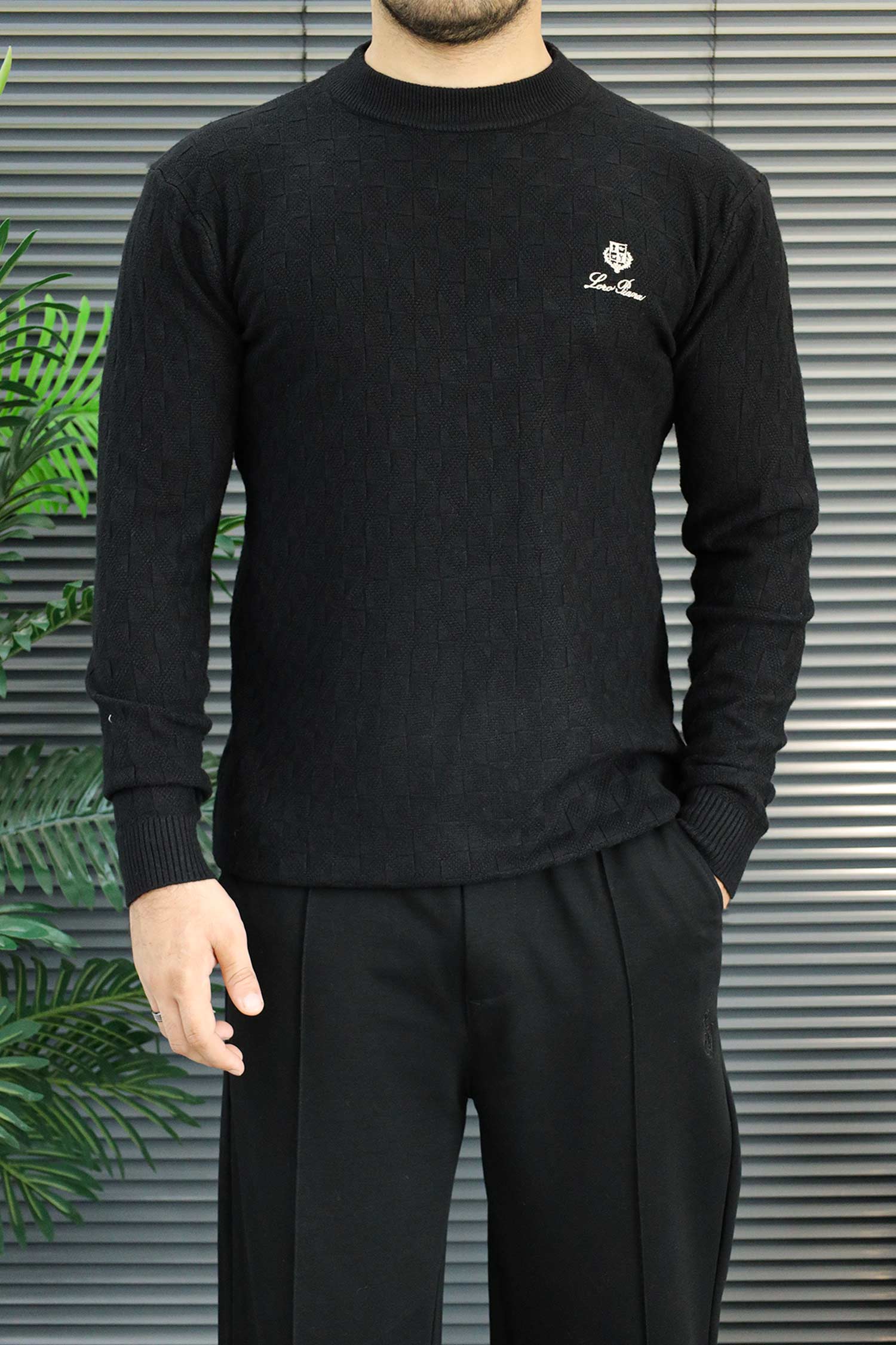 Lro Piana Designer Textured Imported Round Neck Men's Sweater