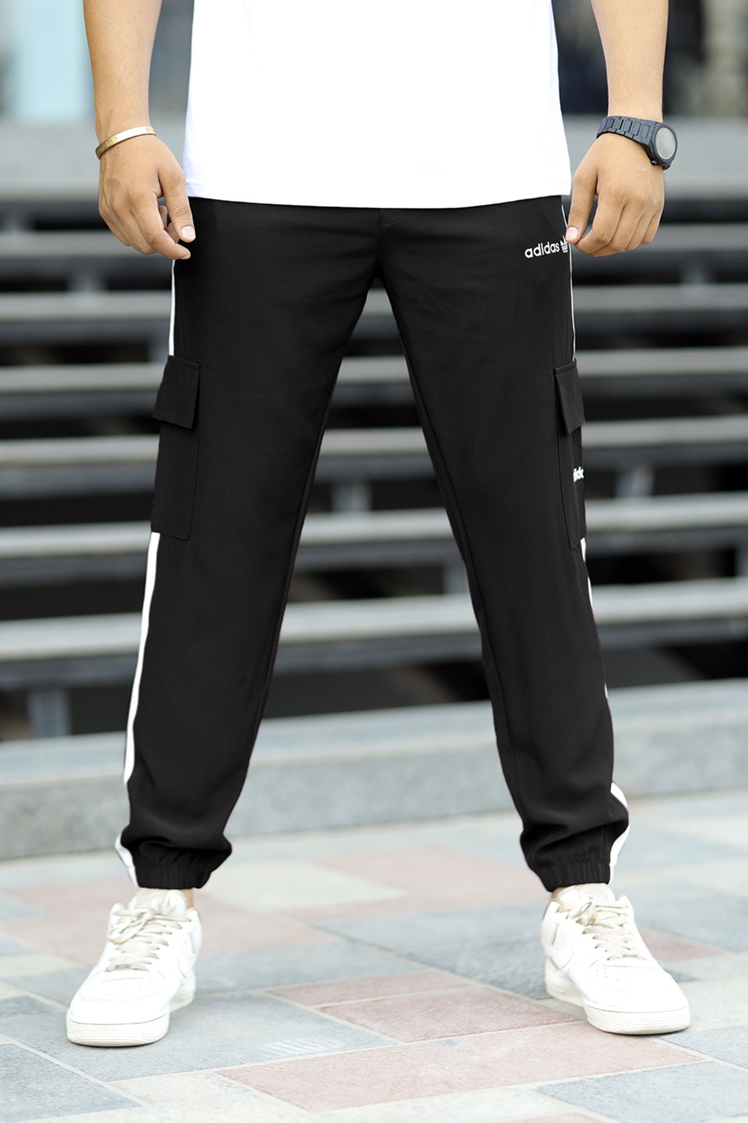 Adds Micro Stripes Slimfit Imported Sportswear Trouser In Black