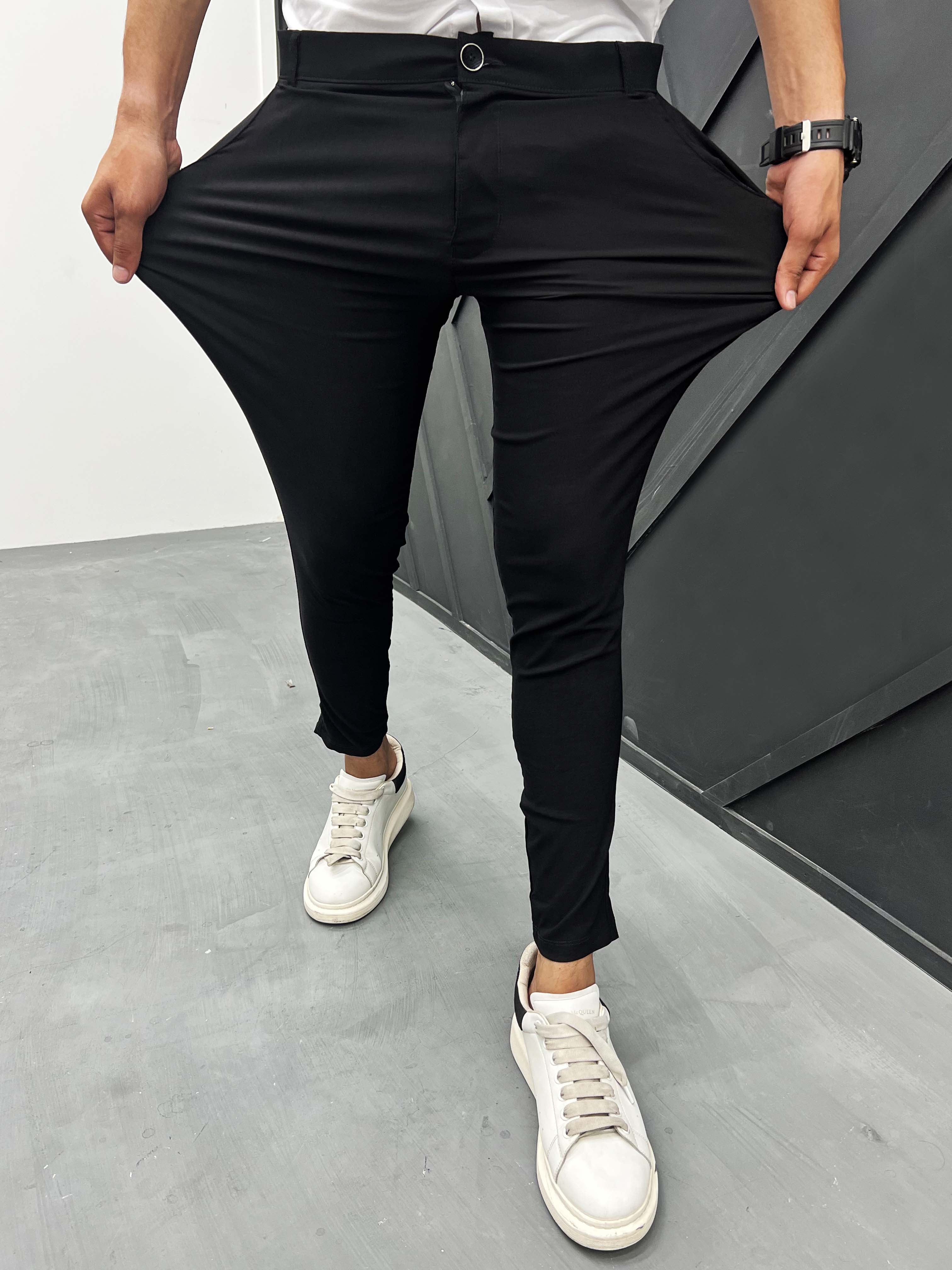 Men Supper Elastic Stretchable Cotton Pant In Black