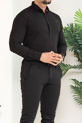 Turbo Organic MonoChromatic Long Sleeve Cotton Casual Shirt in Black