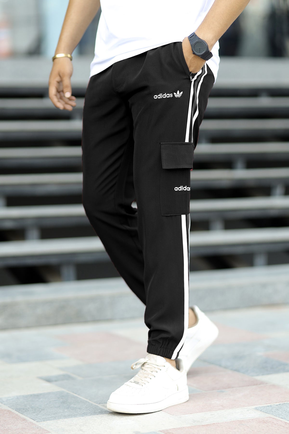 Adds Micro Stripes Slimfit Imported Sportswear Trouser In Black