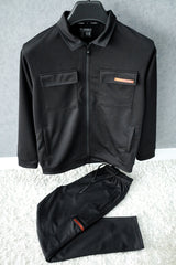 Turbo Collar Style Men Zipper Tracksuit in Black