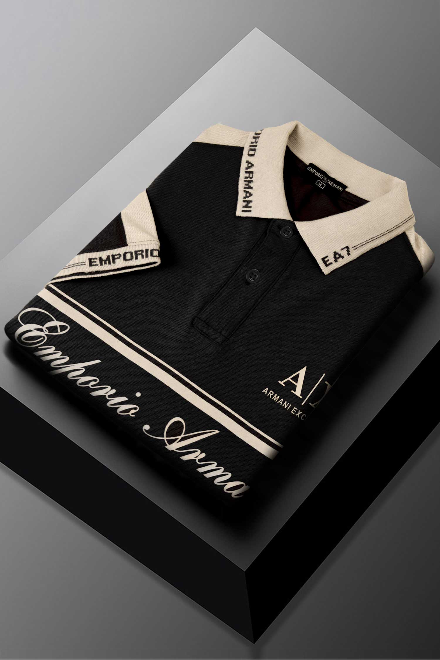 Armni Logo-Taped Contrast Collar Men's Polo Shirt