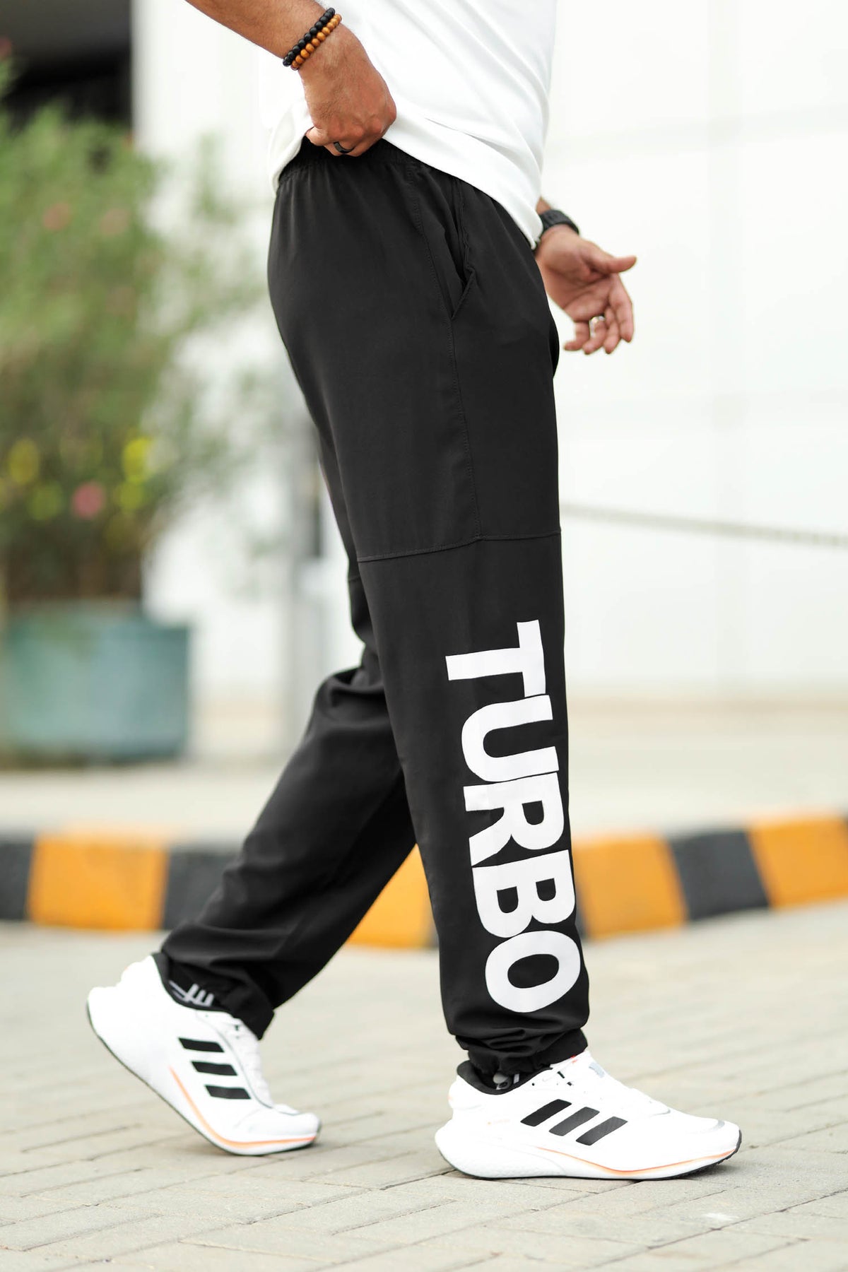 Turbo Bottom Writing SlimFit Imported Sportswear Trouser in Black