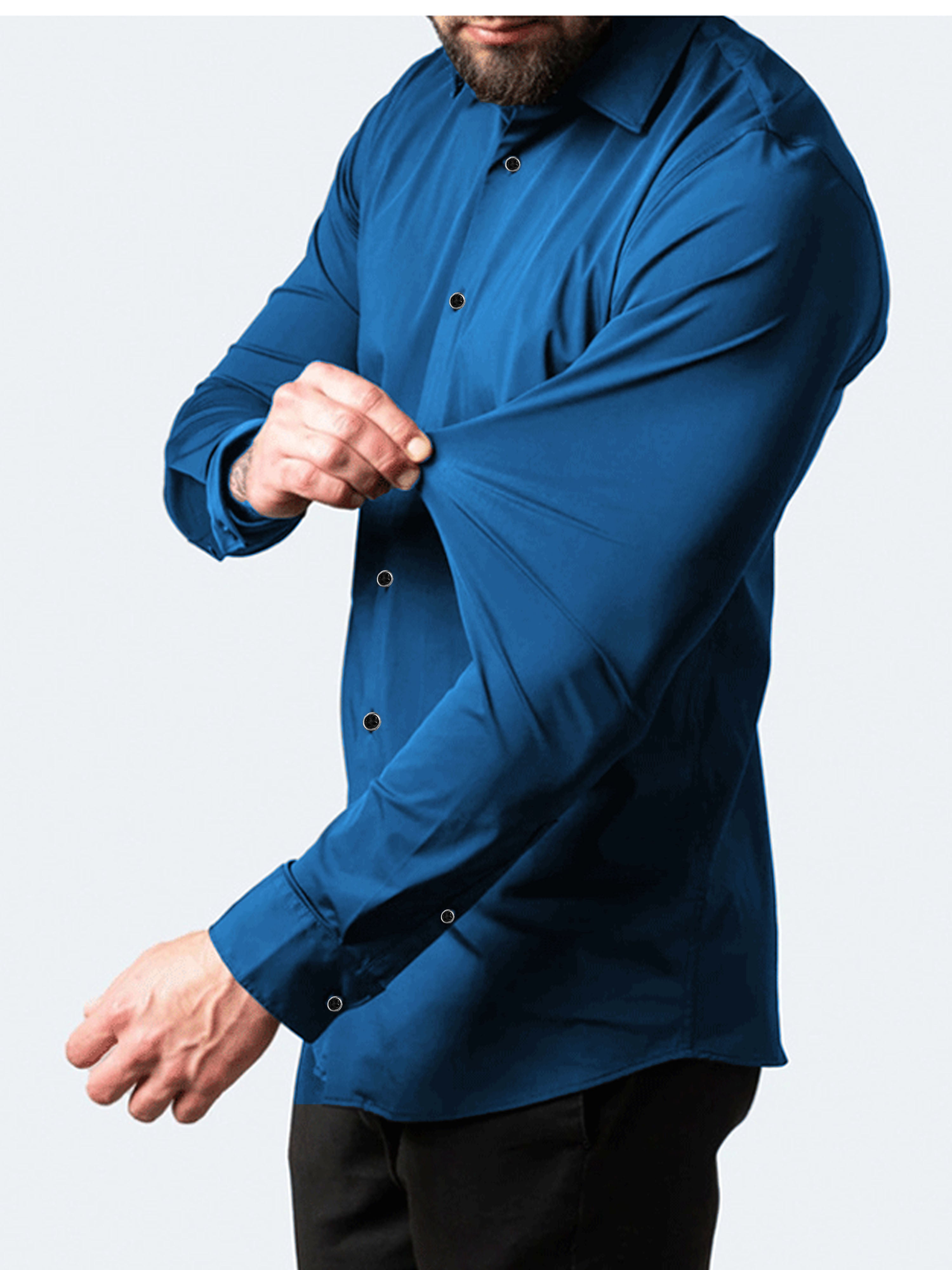 Self Textured Elastic Shirt In Blue