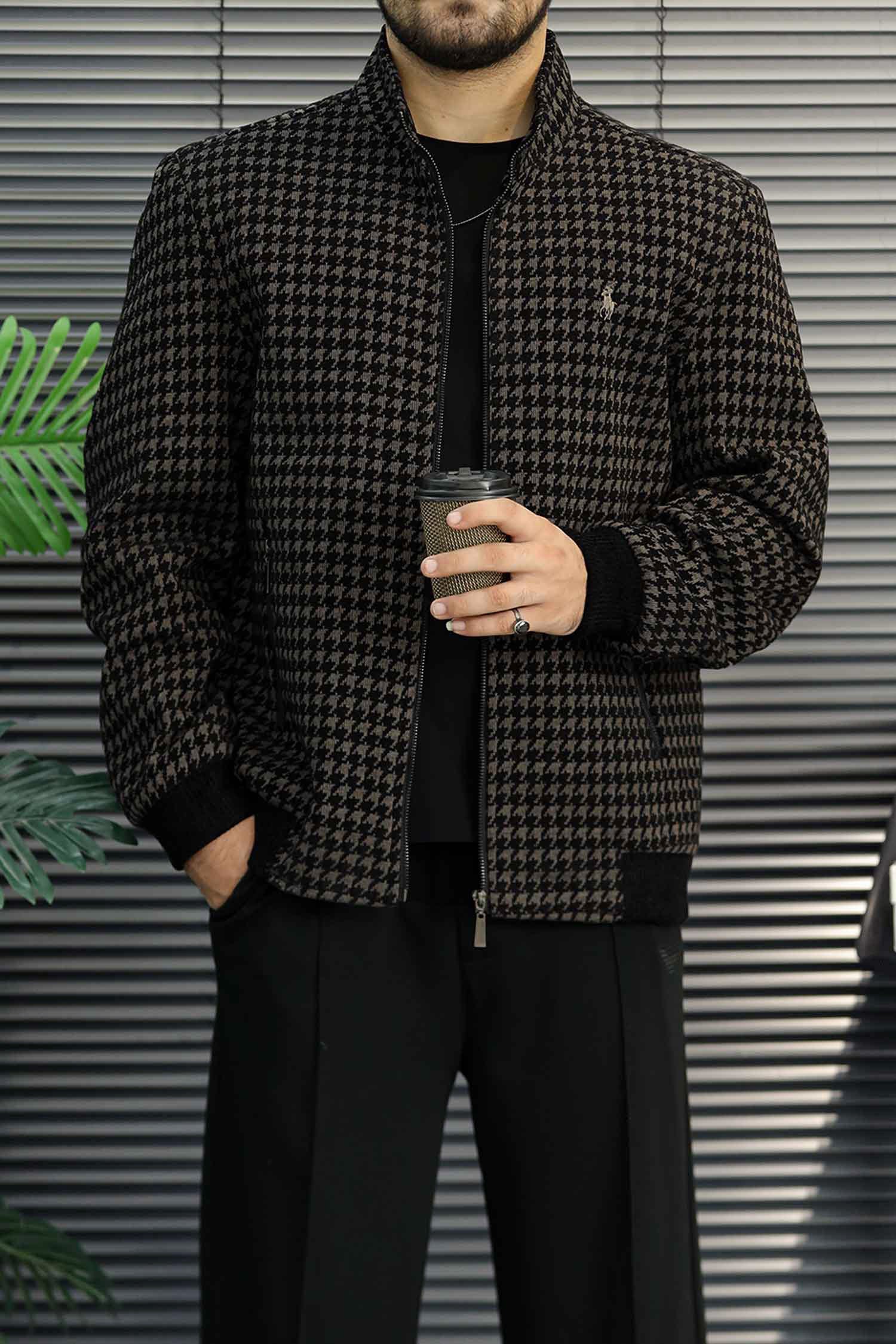 Turbo x Polo Club Self Design Imported Men's Wool Jacket In Black & Coffee