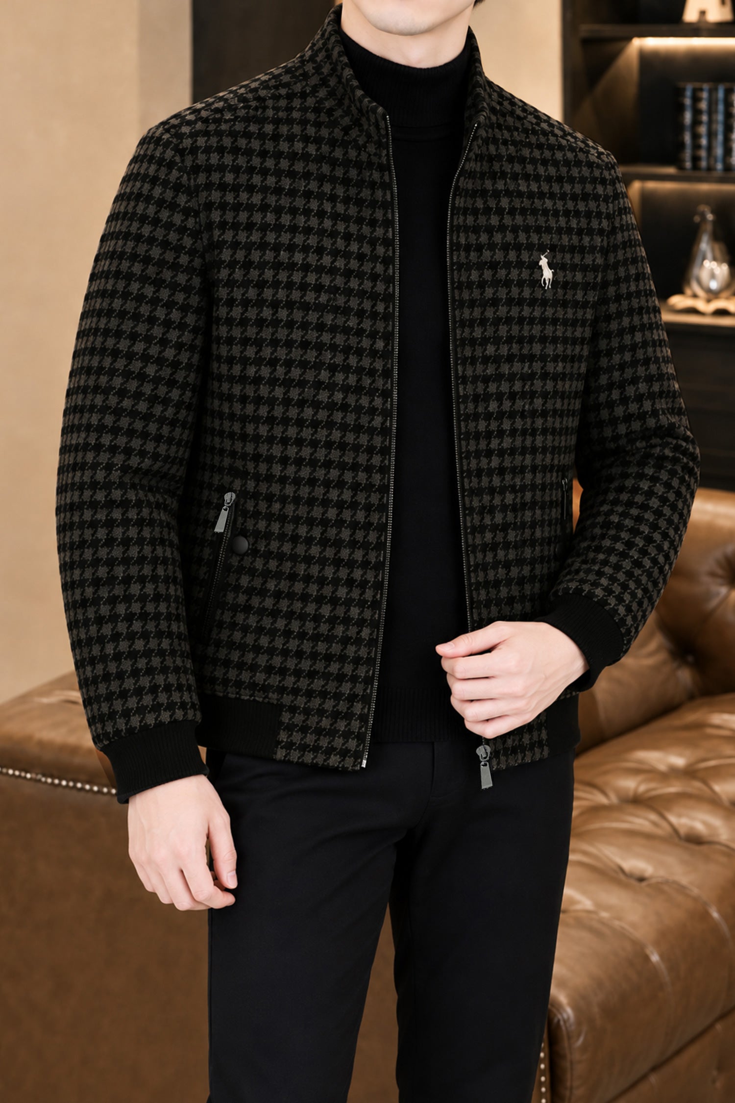 Turbo x Polo Club Self Design Imported Men's Wool Jacket In Black & Coffee