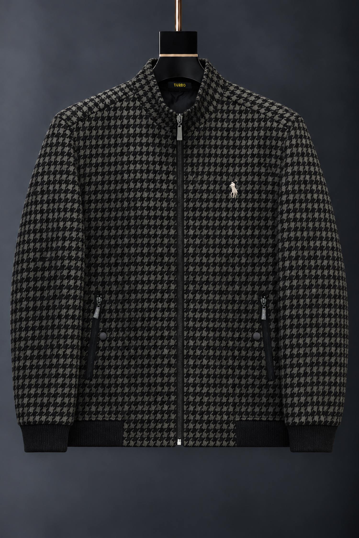 Turbo x Polo Club Self Design Imported Men's Wool Jacket In Black&Sage