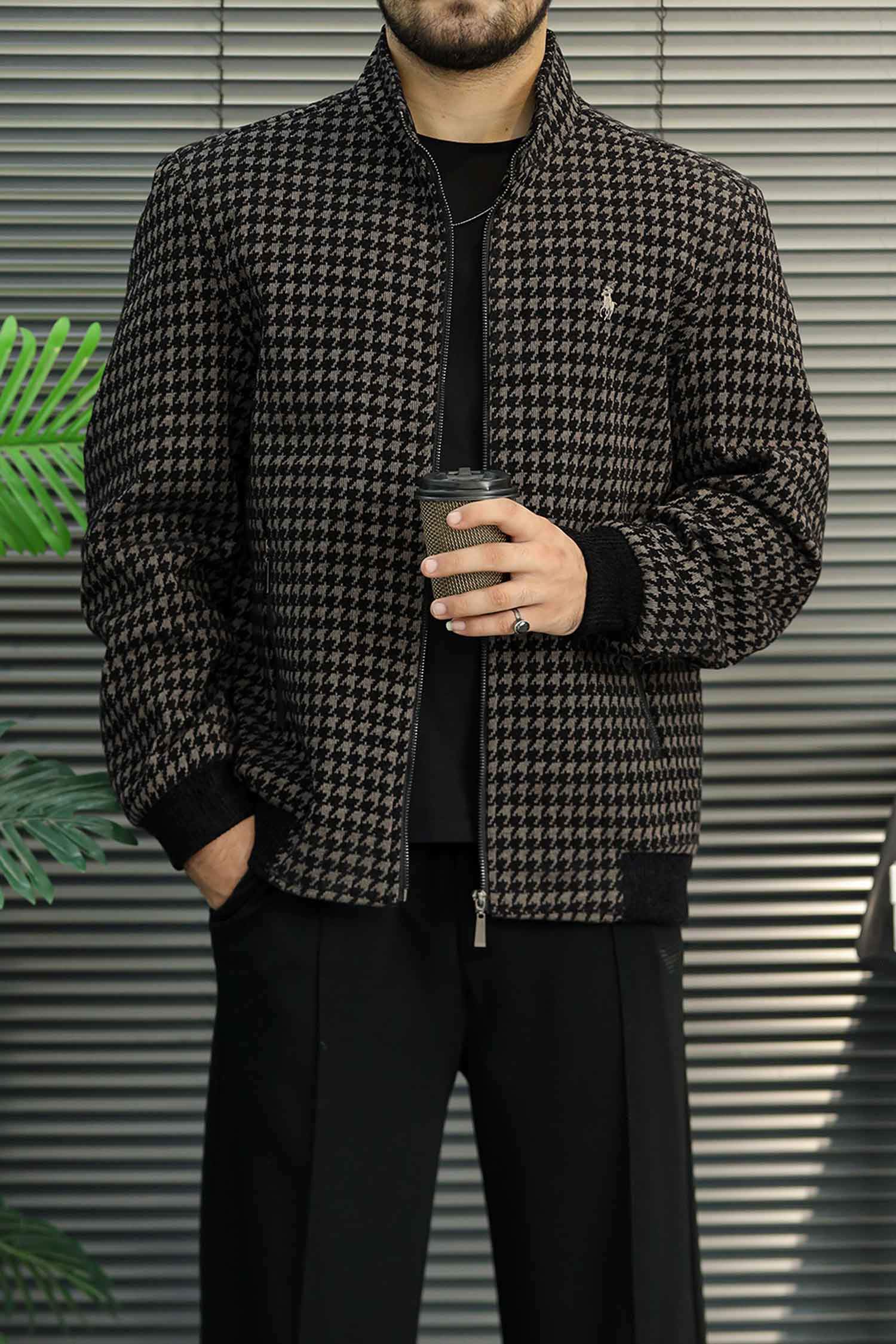 Turbo x Polo Club Self Design Imported Men's Wool Jacket In Black&Sage