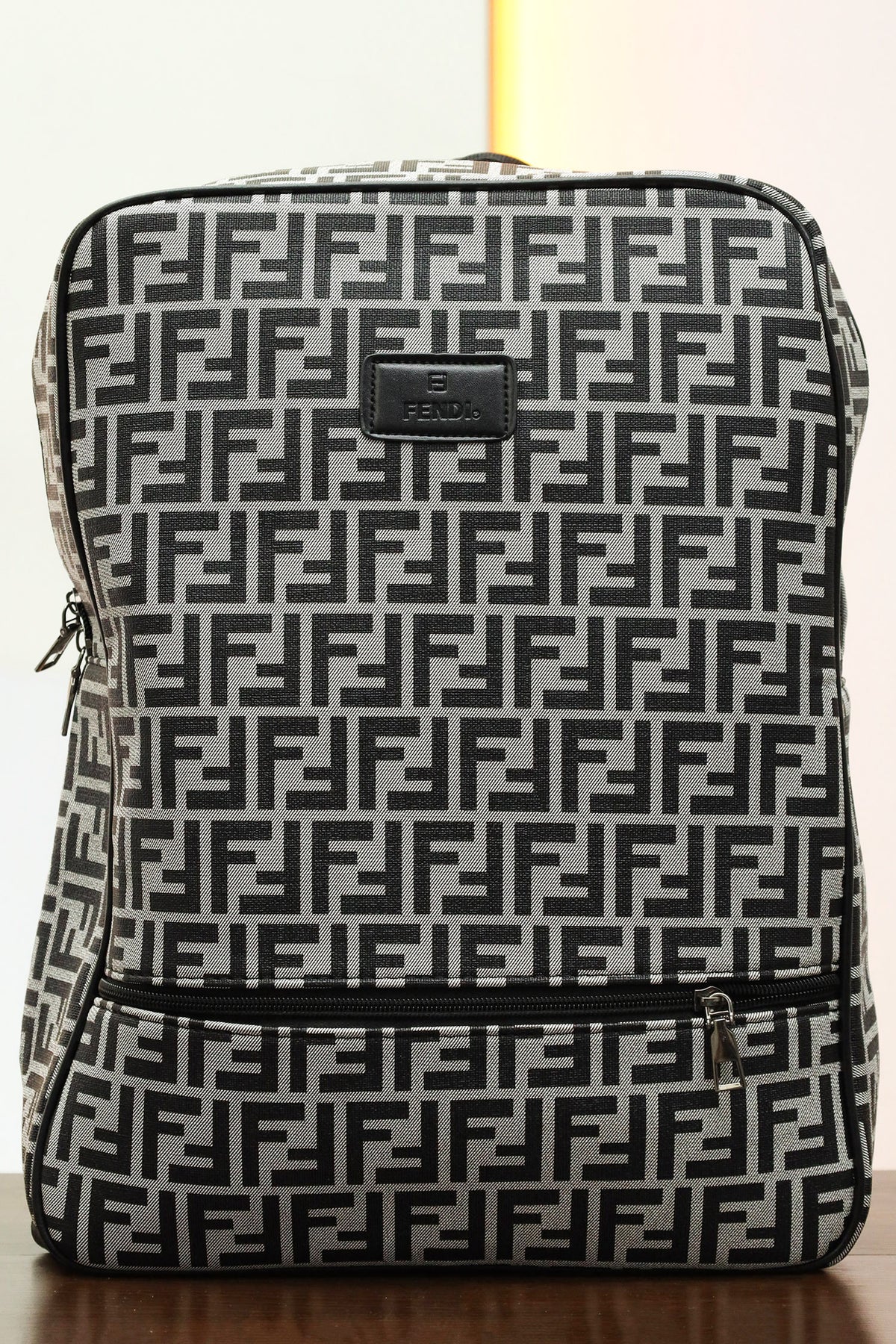 Fndi All Over print Backpack in Black & Silver