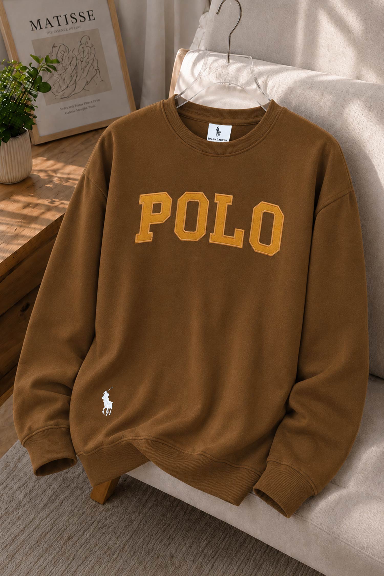 Polo Pony Basic Round Neck Men's Sweatshirt In Brown