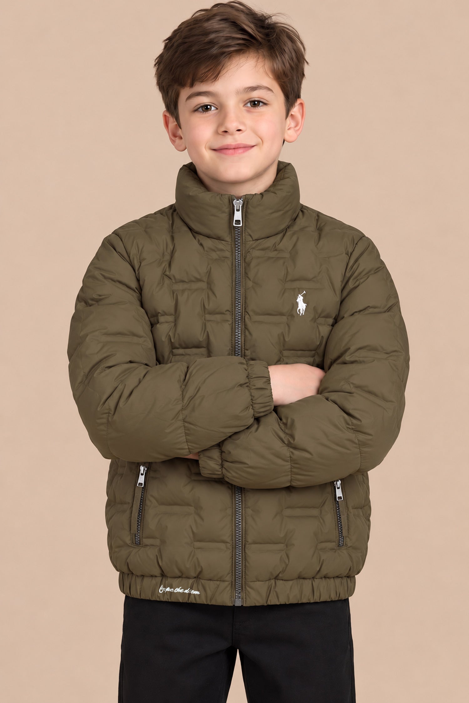 Polo Beaton Quilted Imported Kid's Puffer Jacket In Brown
