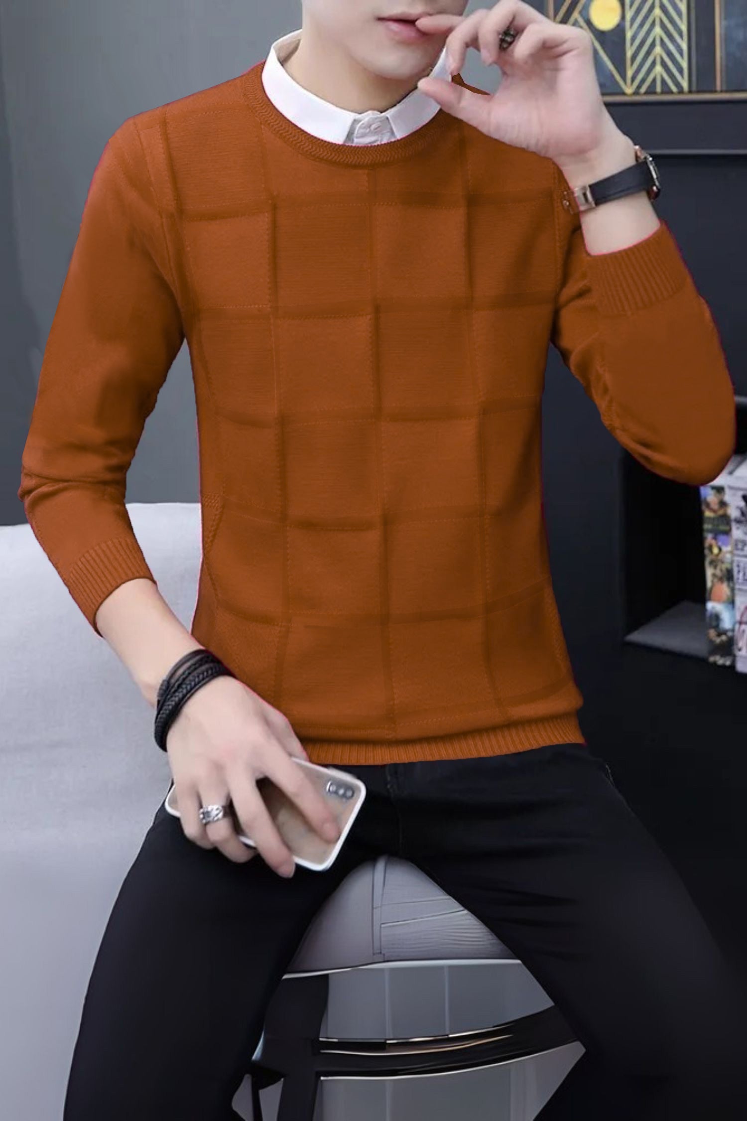 Trionn Korean Crew-Neck Imported Men's Sweater