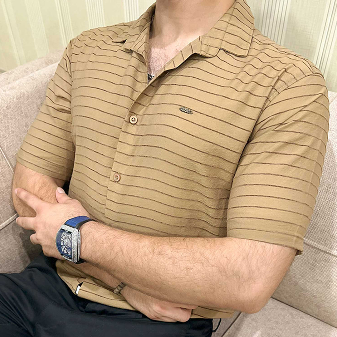 Turbo Snitch Striped Casual Shirt In Brown