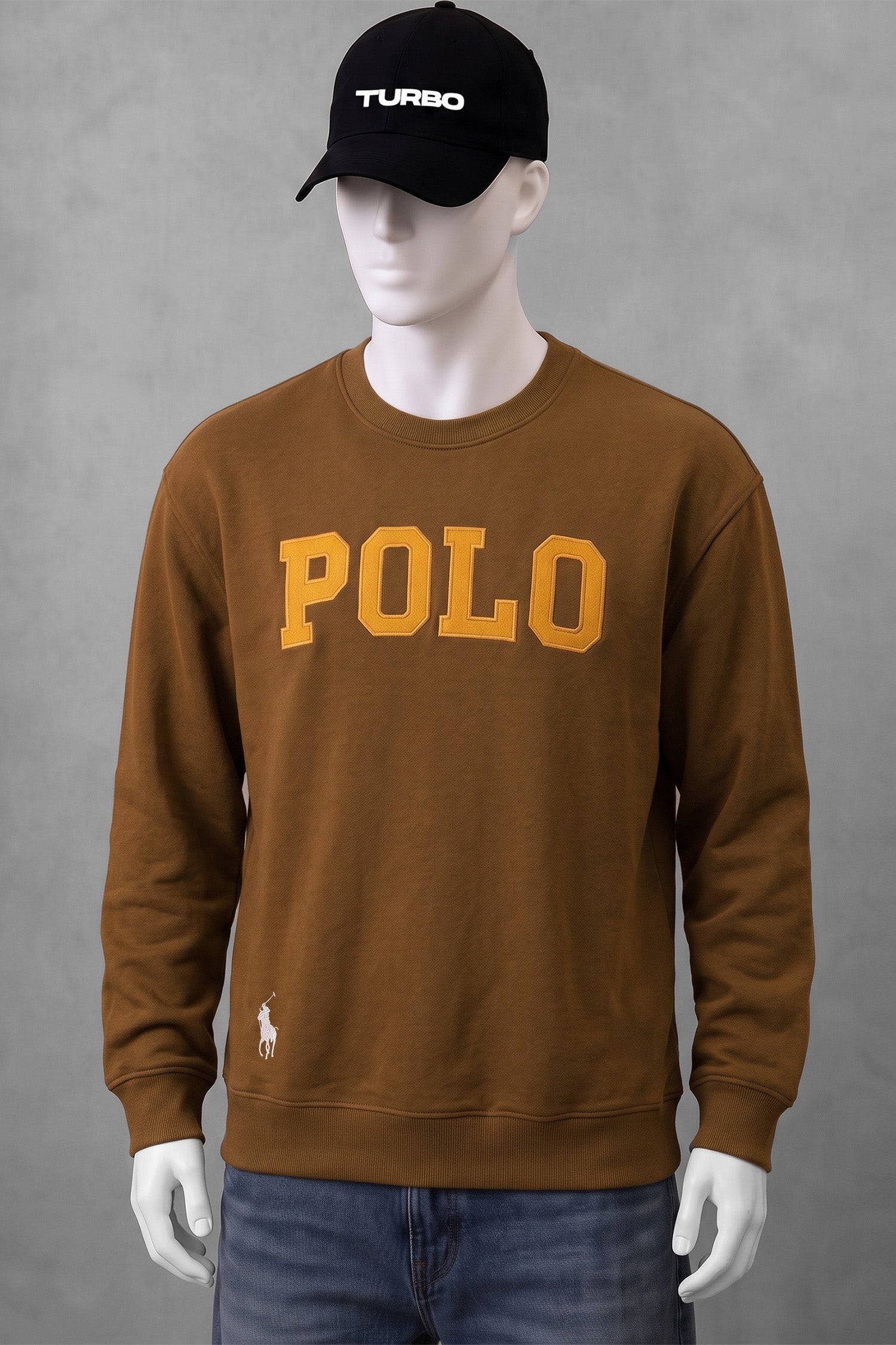Polo Pony Basic Round Neck Men's Sweatshirt In Brown