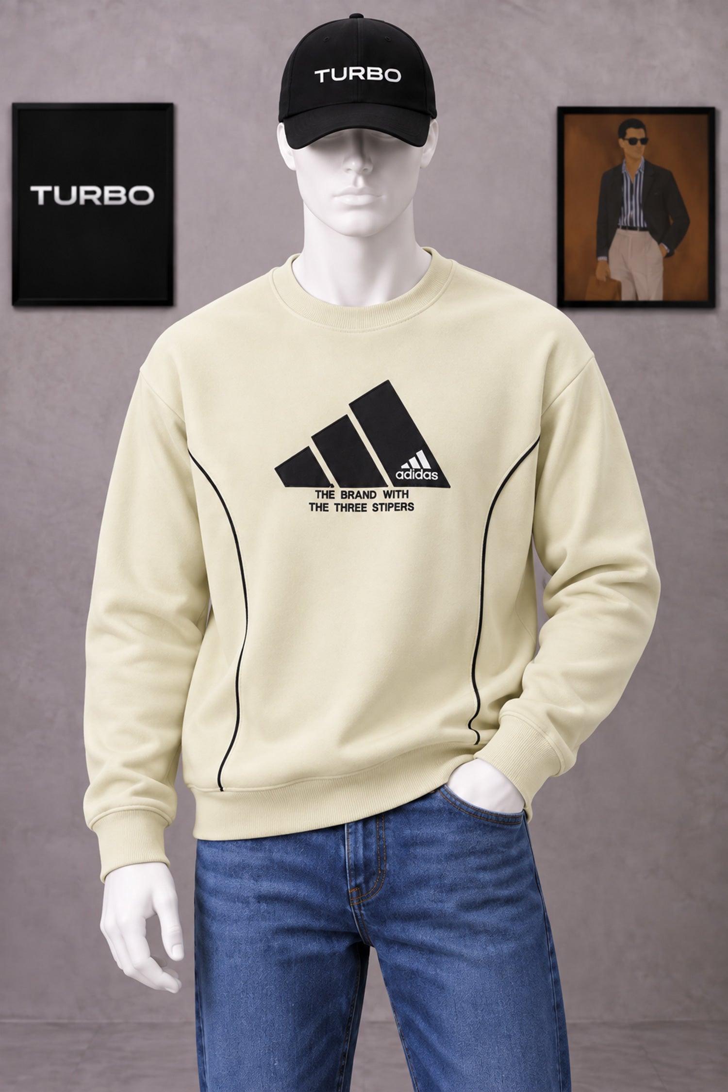 Adds Signature Round Neck Men's Sweatshirt In Cream