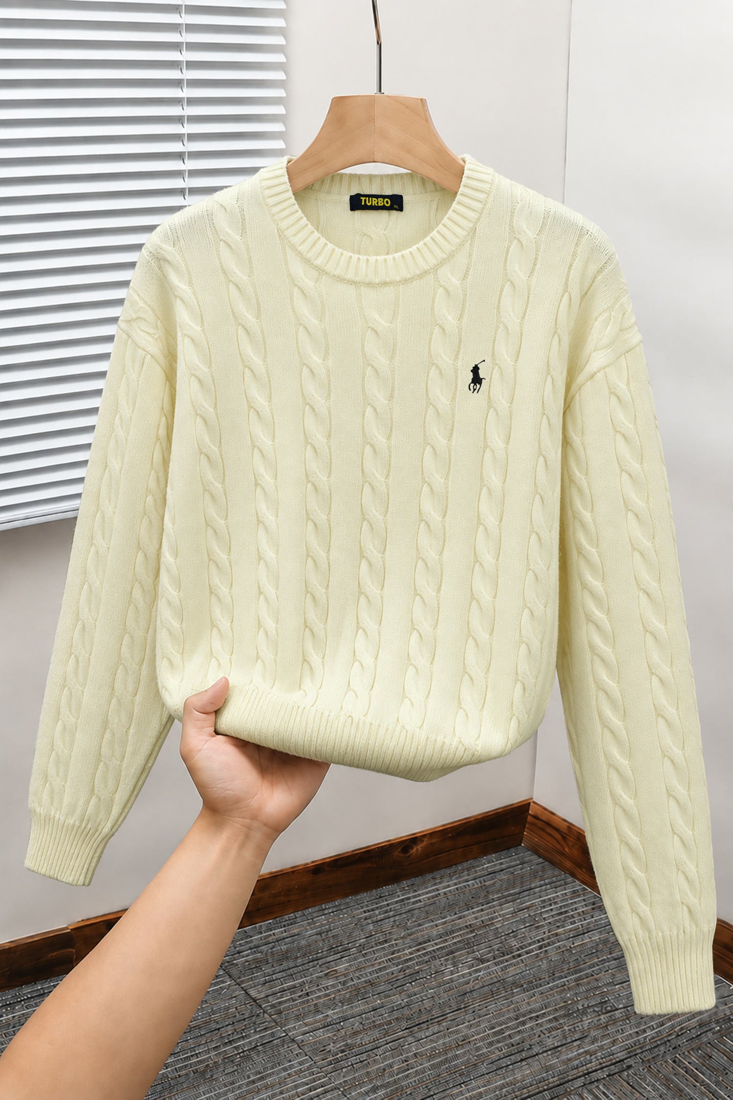 Turbo x Polo Braided Old Money Pattern Imported Men's Sweater In Cream