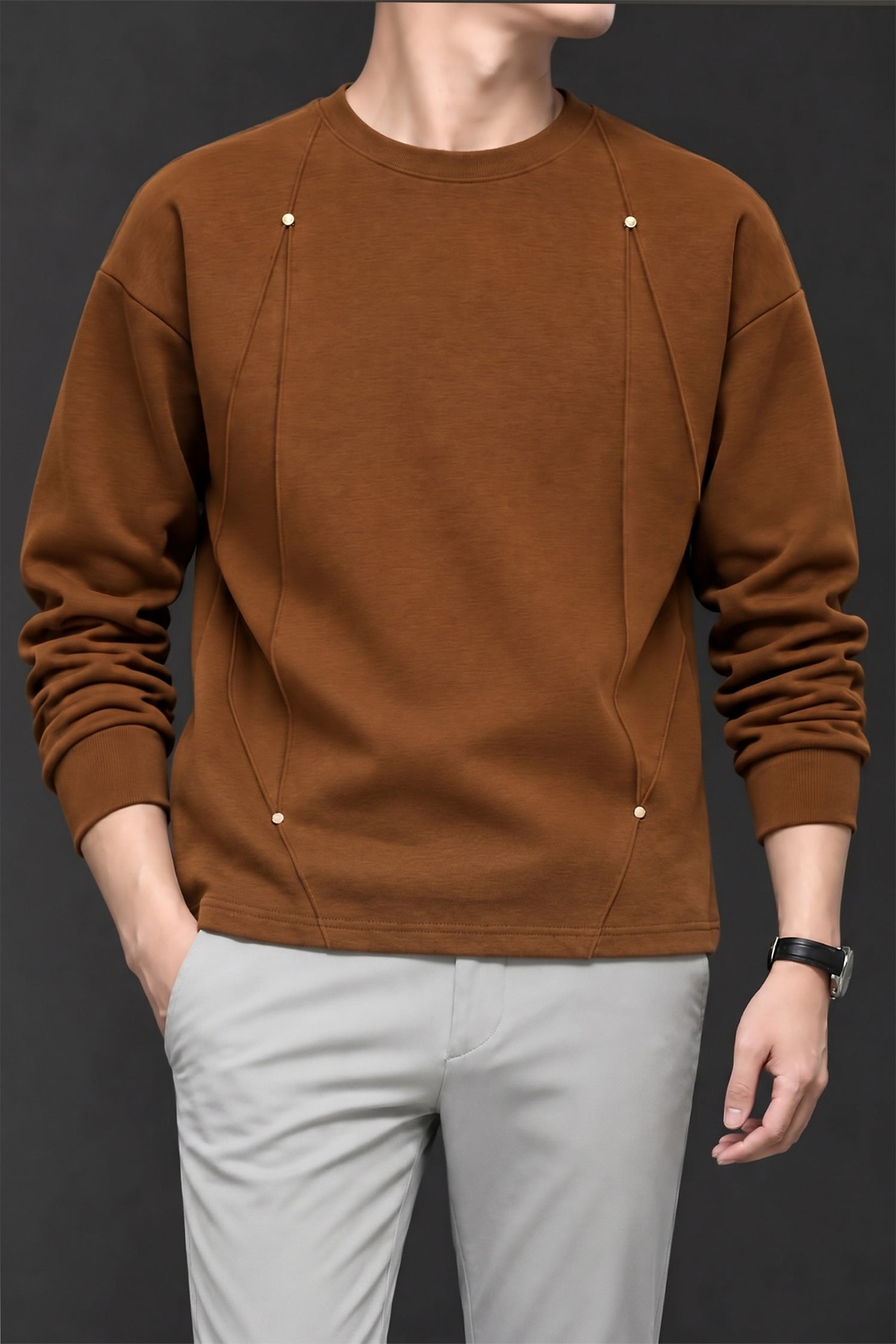 Turbo Geometric Piping Imported Round Neck Men's Sweatshirt