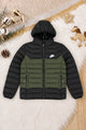 Nke Color-Blocked Detachable Hood Imported Kid's Puffer Jacket In Camo Green