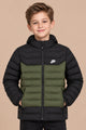 Nke Color-Blocked Detachable Hood Imported Kid's Puffer Jacket In Camo Green