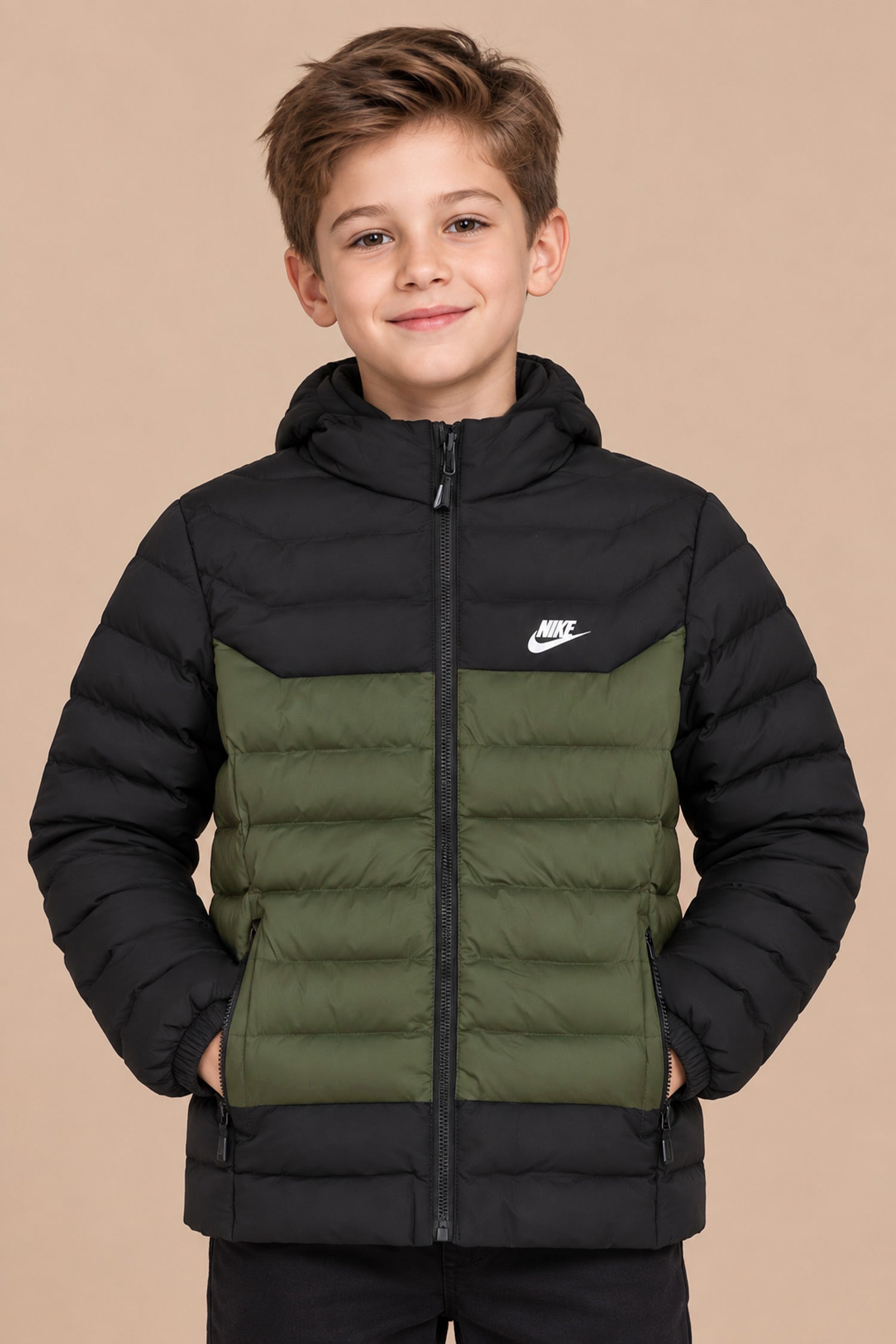 Nke Color-Blocked Detachable Hood Imported Kid's Puffer Jacket