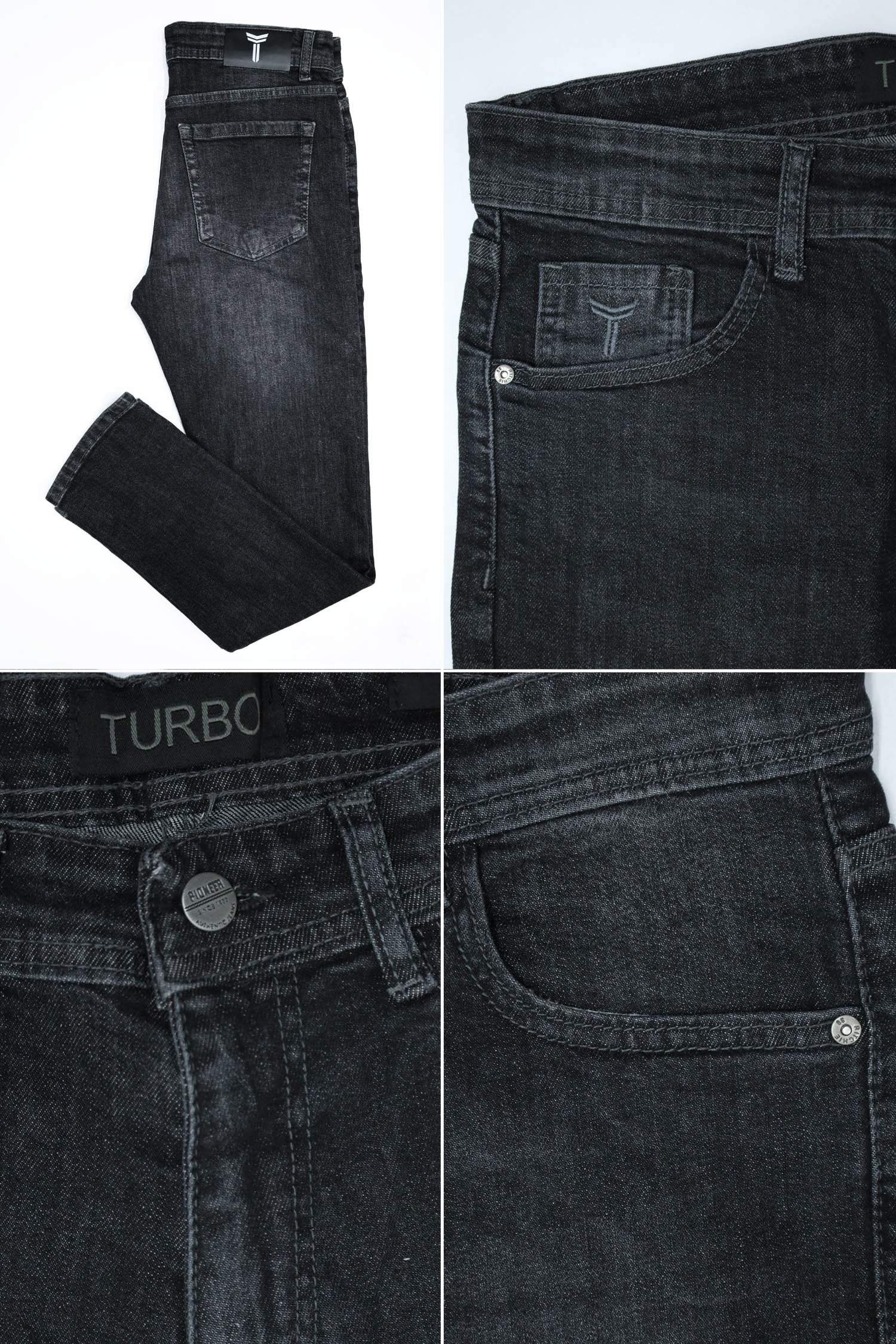 Light Faded Turbo Slim Fit Jeans In Charcoal