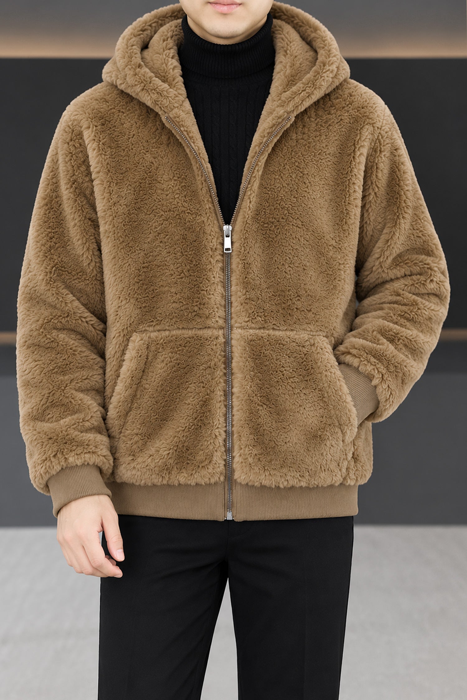 Turbo Cloud Soft-Fur Hooded Imported Men's Fur Jacket In Camel