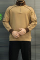Turbo Two-Tone Quarter Zip Imported Mock Neck Men's Sweatshirt In Camel