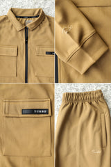 Turbo Collar Style Men Zipper Tracksuit in Camel