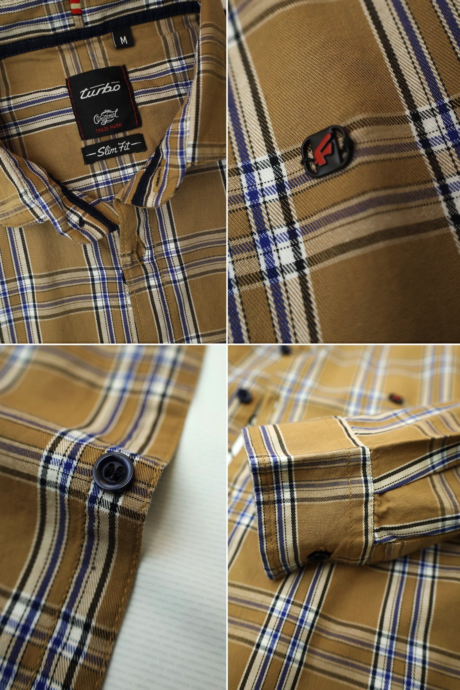Double Lining Check Full Sleeve Casual Shirt In Camel
