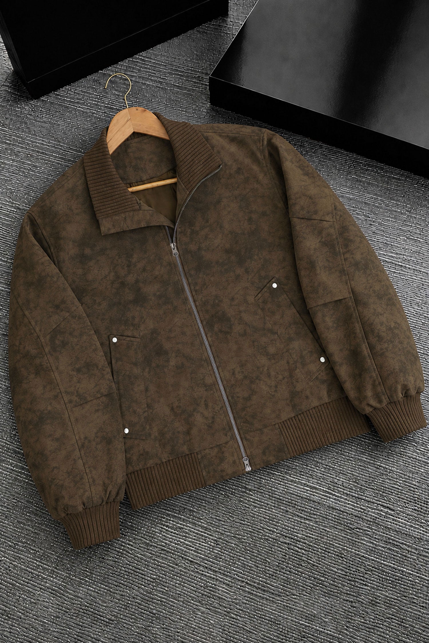 Men's Affordable Sweat Suede Leather Jacket In Coffee