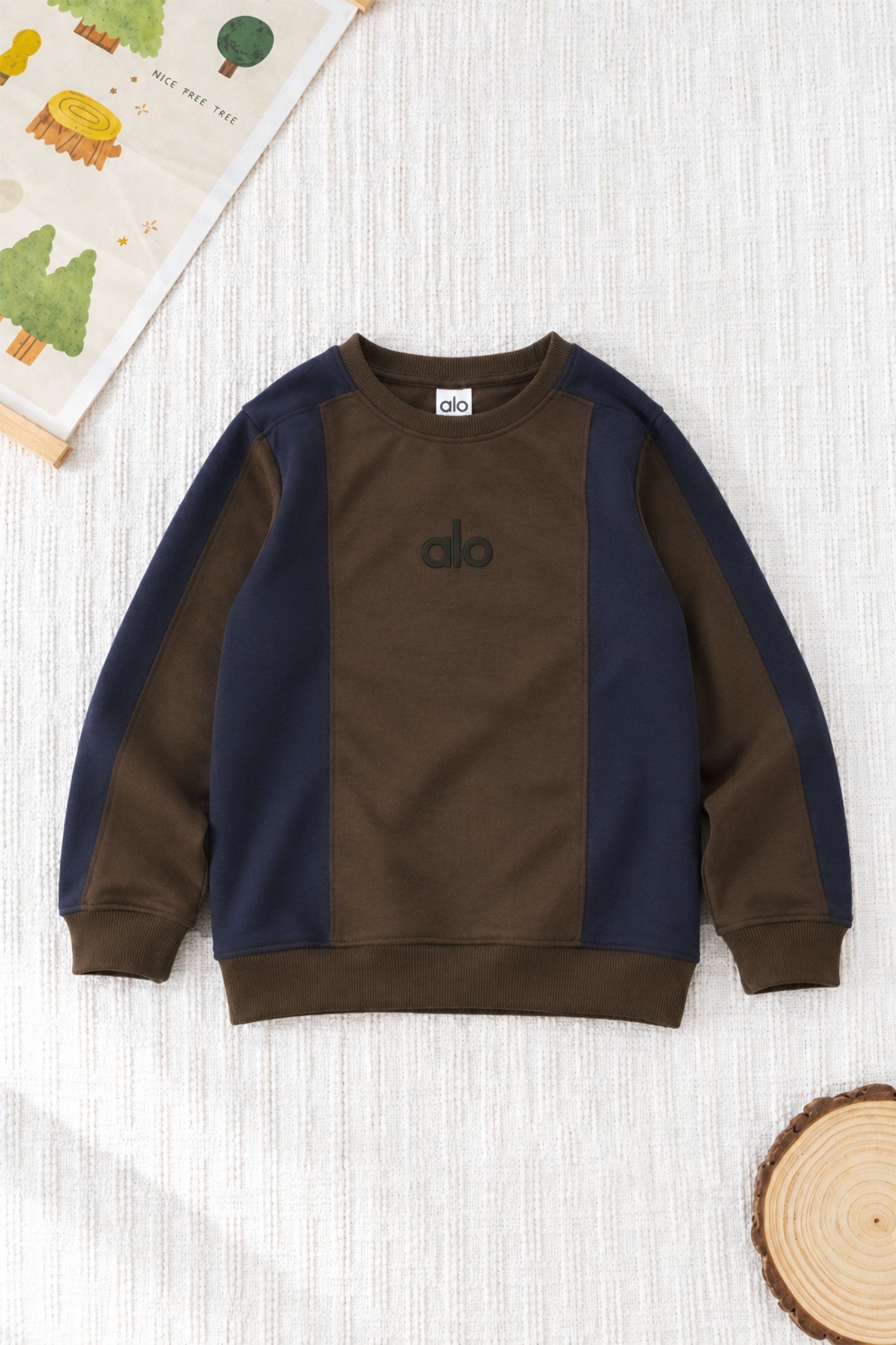 Alo Color-Block Quarter Round Neck Kid's Sweatshirt In Coffee