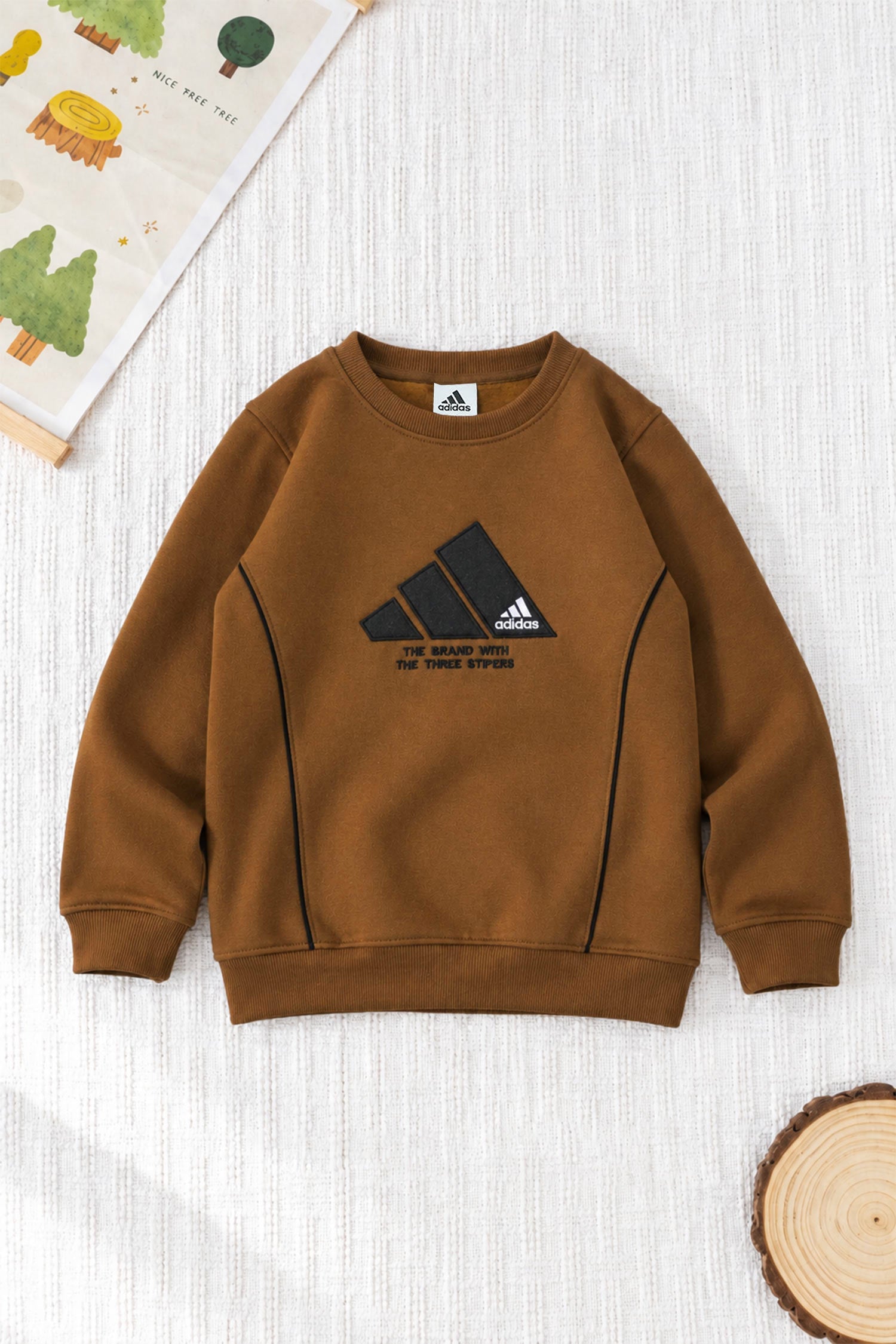 Adds Signature Round Neck Kid's Sweatshirt In Coffee
