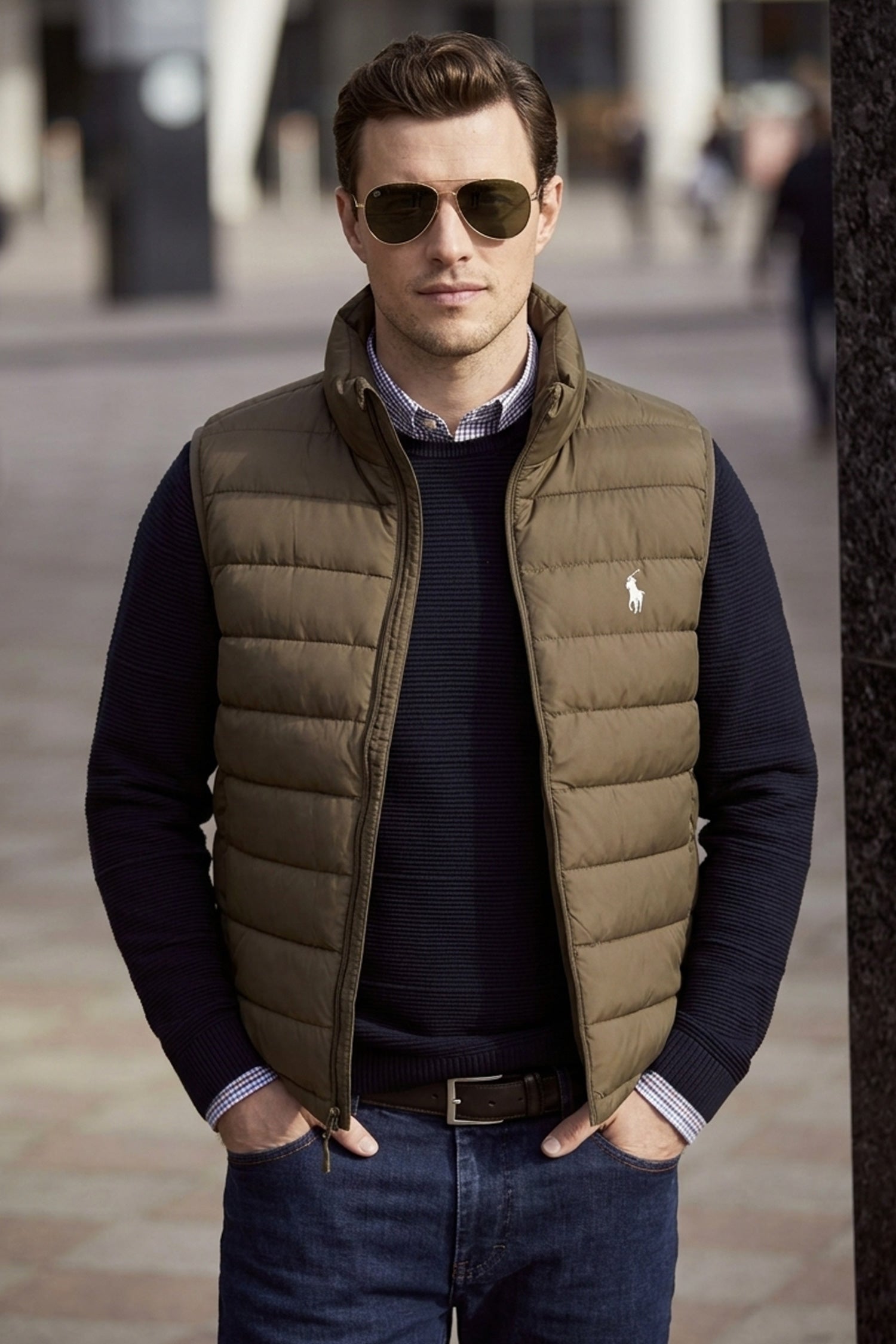 Polo Packable Down Imported Puffer Men's Gilet In Coffee