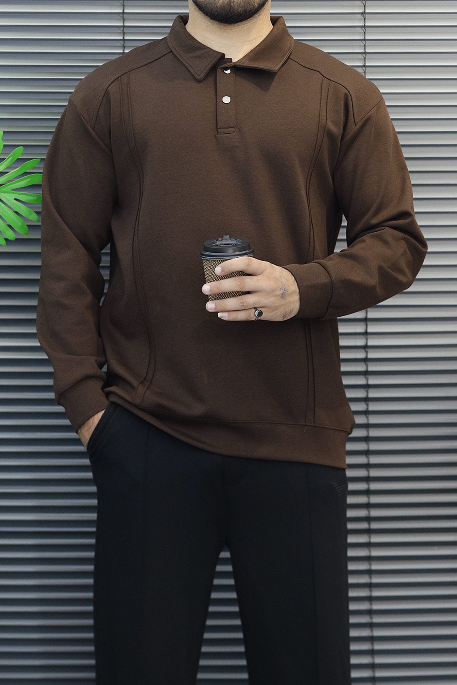 Turbo Athleisure Collared Style Imported Men's Sweatshirt In Coffee