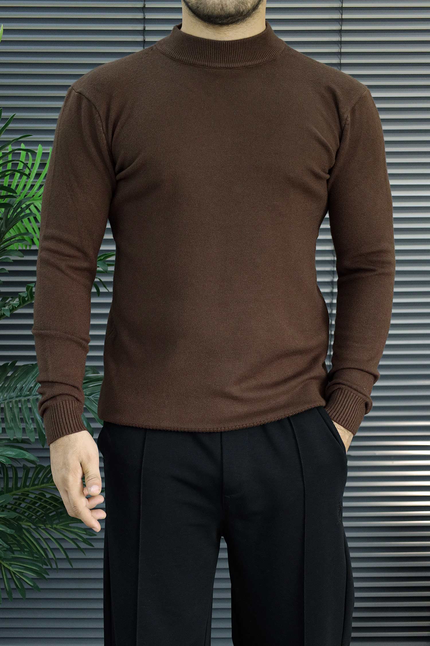 Turbo Warm Padding Imported Plain Mock Neck Men's Sweater