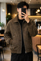 Men's Affordable Sweat Suede Leather Jacket In Coffee
