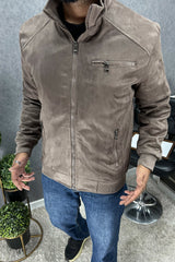 BuckleUp Vintage Zipper Men's Suede Jacket In Coffee