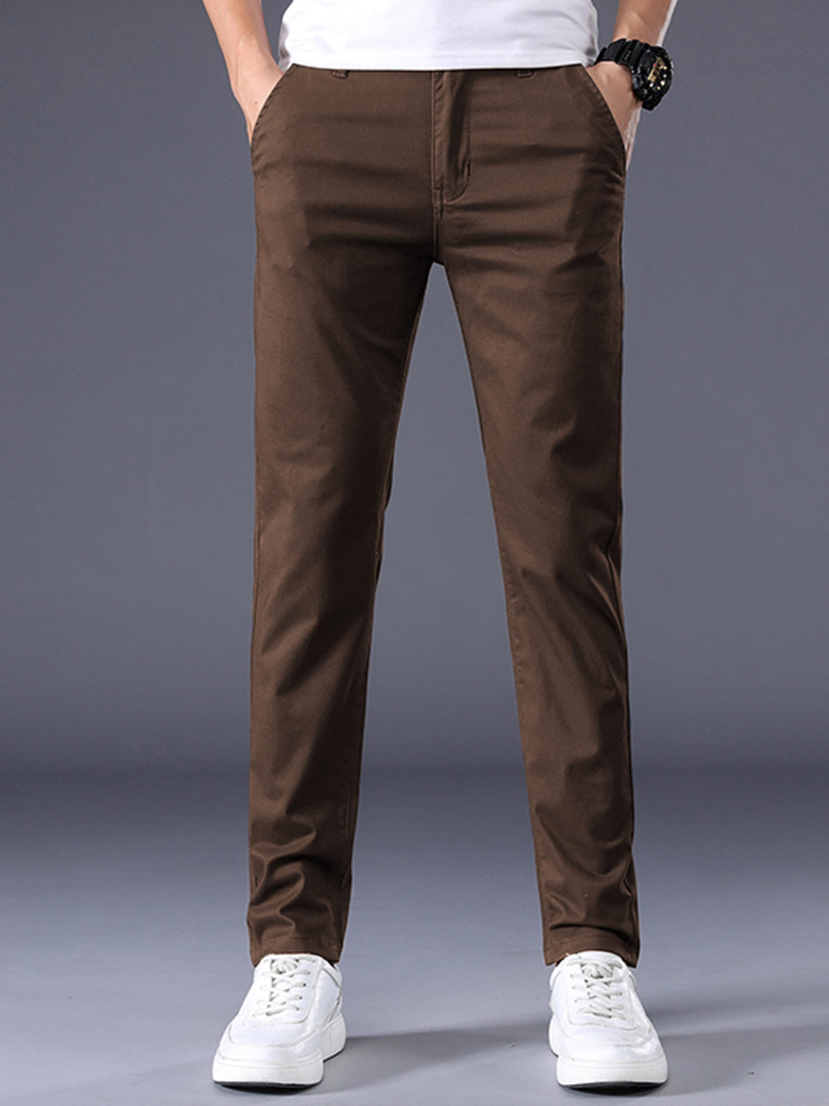 Turbo Slim fit Plain Cotton Pant In Coffee