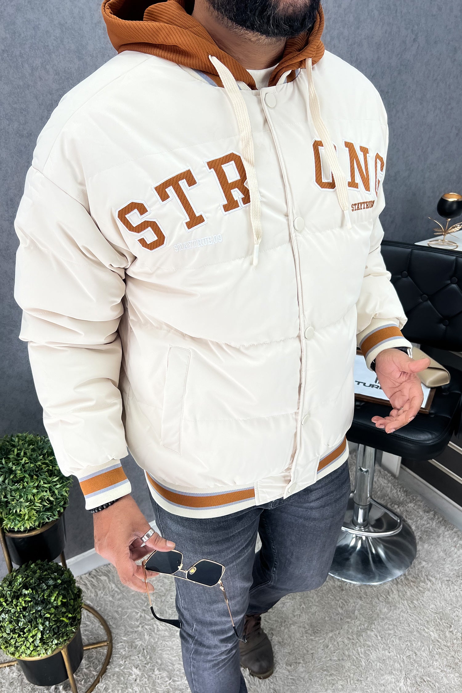 Stay True Dual Button Hooded Imported Puffer Jacket