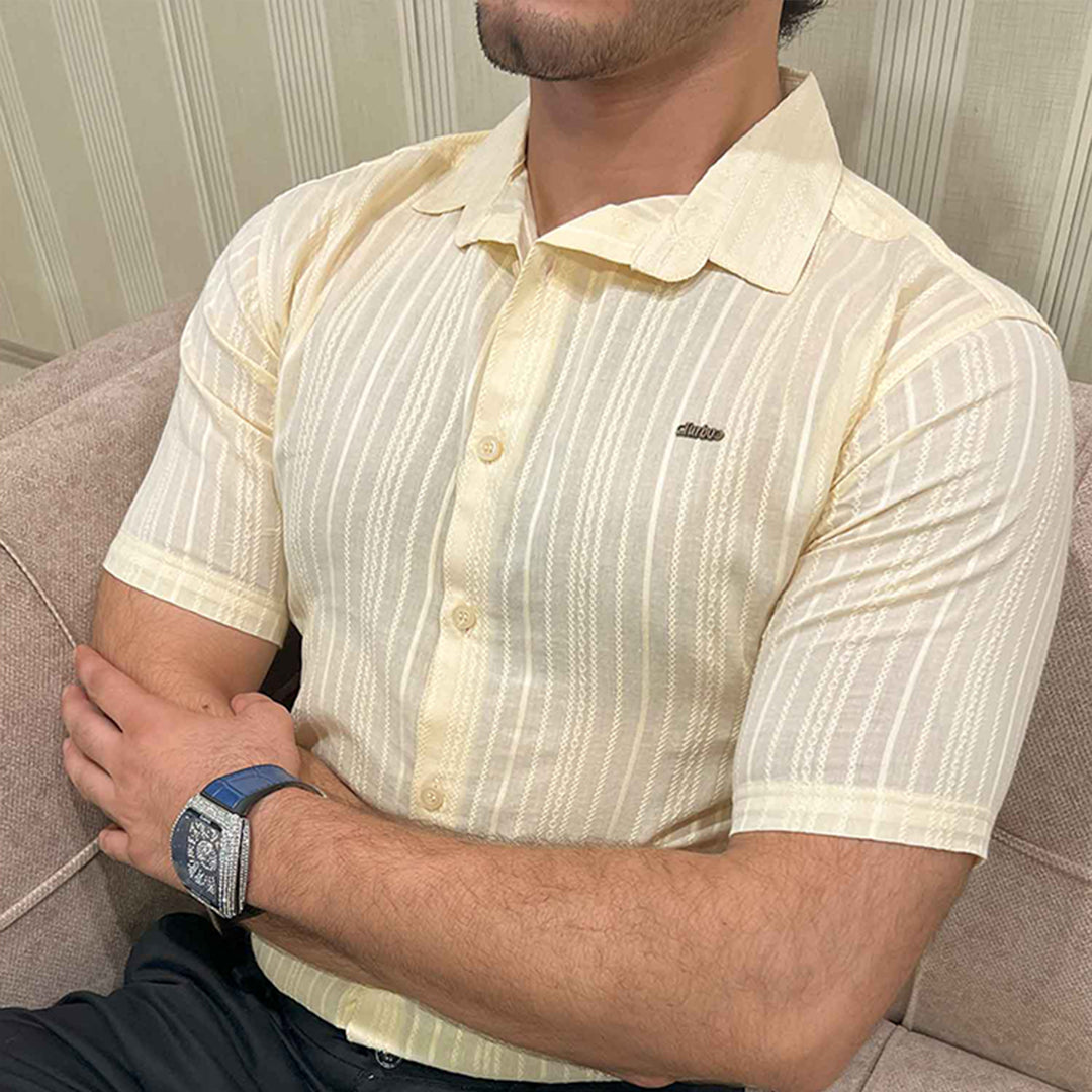 Turbo Textured Champ Casual Shirt In Light Lemon