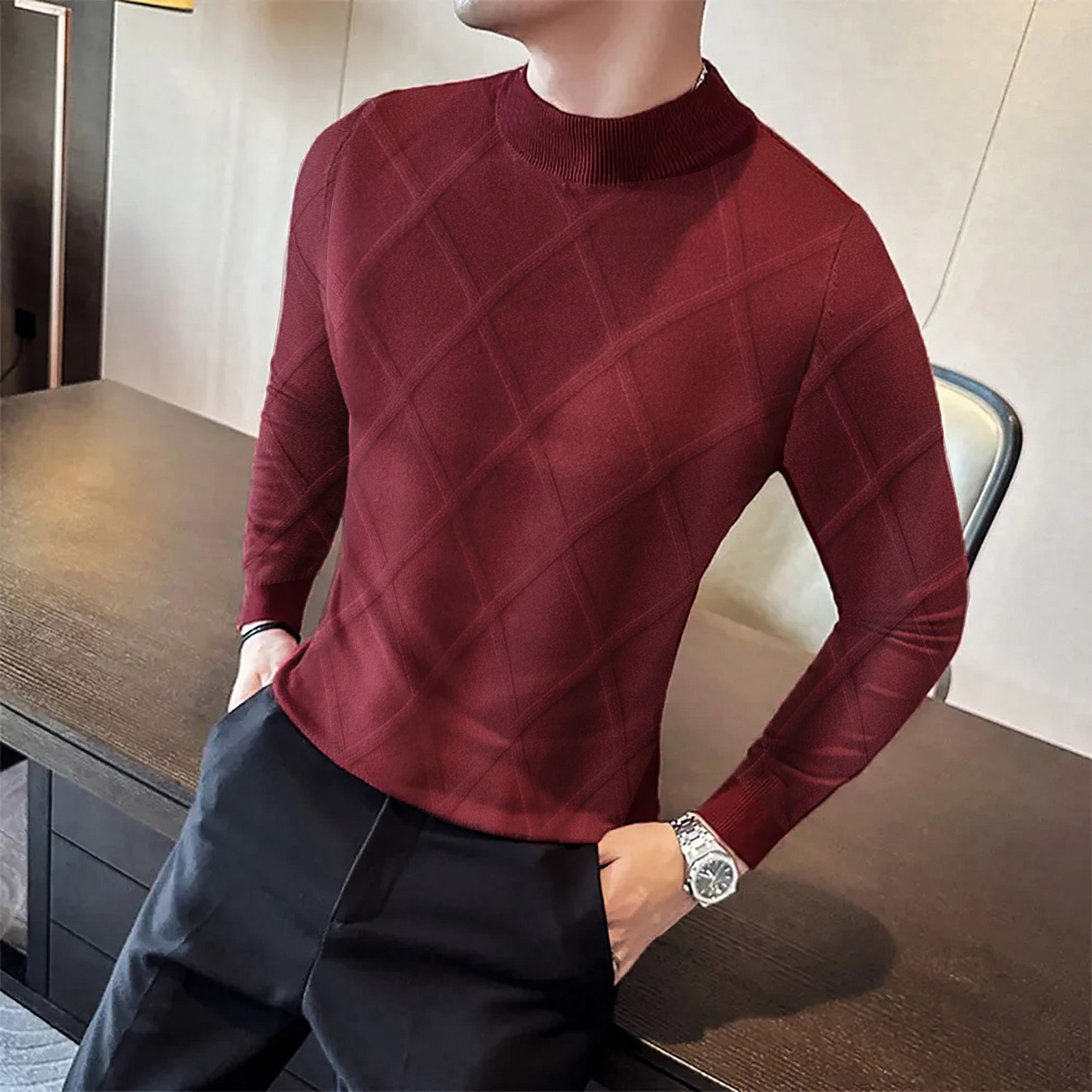 Diamond Crew Neck Men's Cashmere Sweatshirt