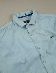 Turbo Vintage Patterend Long Sleeve Cotton Casual Shirt In Cyan